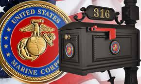 US Marines Cast Aluminum Mailbox w/ 3 Brass Medallions