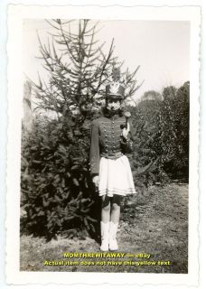 1940s Photo Young Girl Drum Majorette Uniform Baton Skirt Boots 
