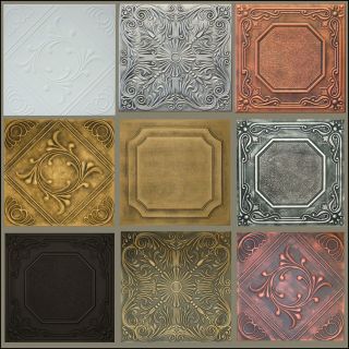 Painted Tin Look Faux Ceiling Tiles 20x20 Diff Colors 1
