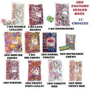 3KG Fizzers Drumstick Double Lollies Refreshers Love Hearts Parma 