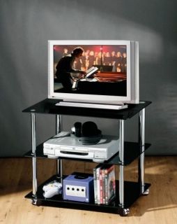 TIER BLACK GLASS TV / DVD TABLE SHELF STAND RACK UNIT