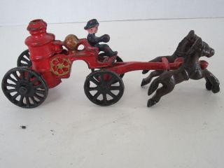 Vintage Cast Iron Horse Drawn Pumper Wagon With Fireman Driver