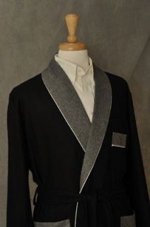 New York Smoking Jacket Wool Black/Grey White Piping (0289) M L XL 2x 