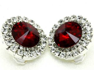   RED CRYSTALS PAGEA​NT/DRAG QUEEN/CLIP ON EARRINGS HYPOA​LLERGENIC