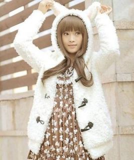 L366 Womens Girls Lolita Cute Bunny Ears Sherpa Hoodie Jacket Coat 