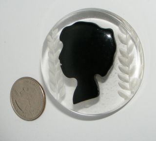   clear Lucite with black front cameo BROOCH pin silhouette costume
