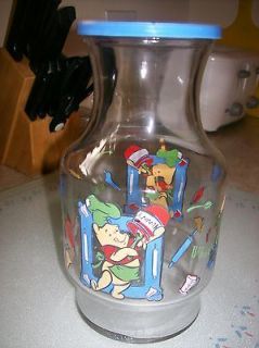 Lot of 2 Anchor Hocking Disney glass pitcher juice carafe mickey pooh 