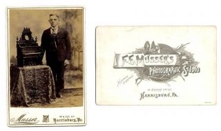 1880s 90s CABINET PHOTO MAN W/ SALESMANS SAMPLE PARLOR ORGAN 