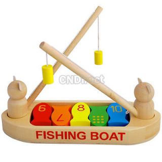   Wooden Fun Fishing Magnetic Fishing Boat Children Educational Toys
