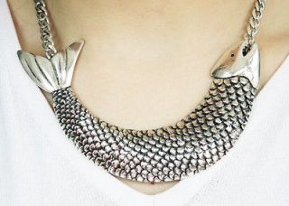  Goth Antique Silver Carp Dragon Gate Metal Women Pendant Necklace