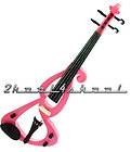 PINK Electric Violin w/Case Bow+Head​phones silent NEW