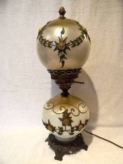 Vintage Electric Gone With The Wind Lamp With Applied Gold Roses 