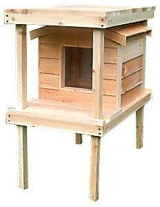 HEATED INSULATED CEDAR OUTDOOR CAT HOUSE, FERAL SHELTER WITH PLATFORM 