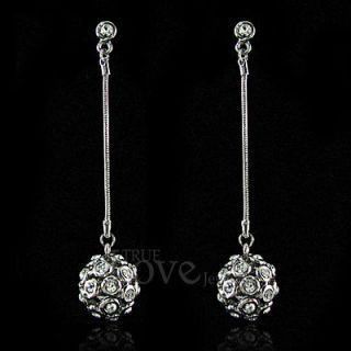 18K WGP Elegant Dangle Ball Earring Use Swarovski Crystal EP1623 Free 