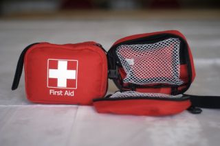 EMPTY FIRST AID KIT BAG WITH COMPARTMENTS   SMALL   RED