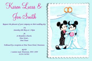 PERSONALISED WEDDING INVITATIONS DISNEY MOUSE MARRIED MICKEY MINNIE 