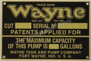 Wayne Visible Gas Pump ID Tag Fits Models 515   615 Part # ID 114