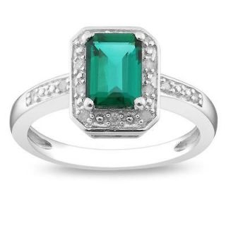 Miadora Sterling Silver Created Emerald and Diamond Ring     Size 6.5