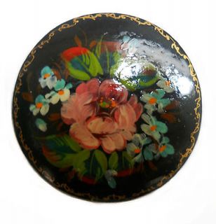 Vintage Russian Hand painted Brooch, White flower