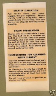 CLINTON ENGINE Decal NOS Chainsaw Starter Chain Lubrication Filter 