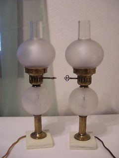 Antique Electric Parlor Buffet Lamps Brass Marble Gone With The Wind 
