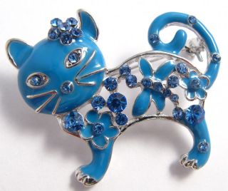 Blue Enamel Cute Kitty Cat Brooch Broach Badge Pin Mothers Day Gift 