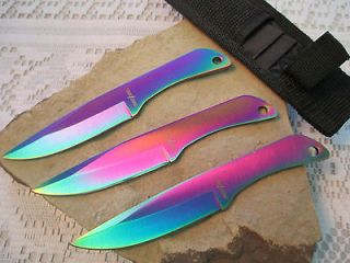   Rainbow Perfect Drop Point Blade Throwing Knives W/case RC 005RB zix