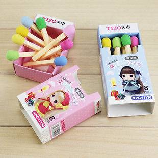 pcs Cute Rubber Matches Eraser with Matches Box