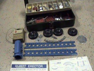 Vintage Gilbert Erector Set In Old Tackle Style Toolbox, Lots Of Parts 