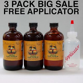 Sunny Isle Jamaican Black Castor Oil 8 oz (3 Pack) w/ FREE APPLICATOR 