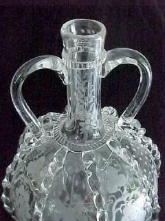   DUTCH Glass Blown, Etched & Applied Ribbon 2 Handled DECANTER CARAFE