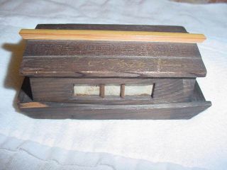 CHINESE WOODEN BOX   IN SHAPE OF FLAT BOAT   INSCRIPTION ON BOTTOM