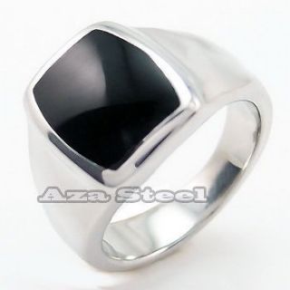   Womens Silver Elegant Black Enamel Stainless Steel Ring Size 6 12