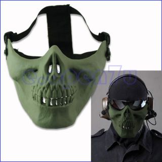   Hunting War Game Half Face Skull Plastic Mask Shield Army Green