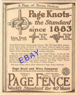 1924 PAGE WOVEN WIRE FARM FENCE AD LION KNOT BRIDGEPORT