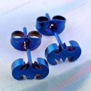   Royal Blue Batman Mans Momen Earrings Ear Studs Stainless Steel+Plug