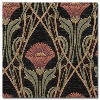 Fabric Remnant Heavy Duty Belgium Chenille Floral Art Nouveau Onyx 23 