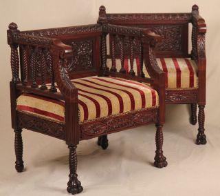 Fine Pair of Rococo Revival Victorian Solid Mahogany Carved Antique 