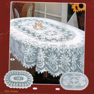 NEW OVAL WHITE POLYESTER LACE TABLE CLOTH 60x90 FLORAL