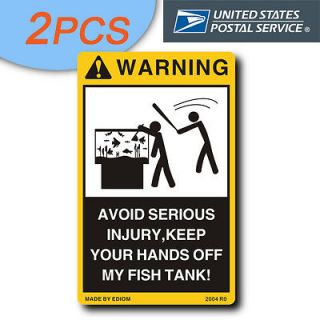 2PCS Warning Decals for your Aquarium Fish Tank   10 20 55 any gallon 