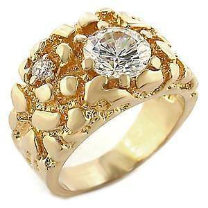 R832 13   MENS BIG & BOLD 5 CARAT PLATED GOLD NUGGET RING SIZE 13