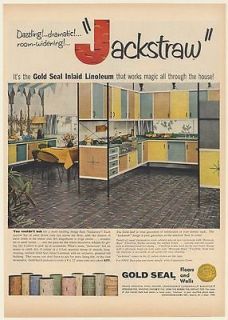 1954 Gold Seal Jackstraw Inlaid Linoleum Floor Print Ad