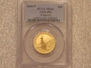 2009 AUSTRALIA KANGAROO $50 FIFTY DOLLAR 999 GOLD 1/2oz COIN PCGS MS69 