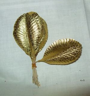   Gold Metallic Millinery Flower Foil Leaves Xmas  Corsage Supplies