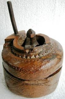 1900s Original Antique Hand Carved Wooden Grain Grinder Toy