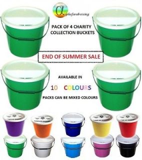   CHARITY COLLECTION BUCKETS DONATION BOXES + LIDS + LABELS + TIES