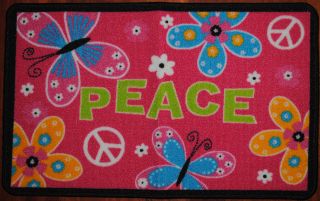 Peace Sign Rug~Butterfly Mat~Pink~Flower Power~Blue~Green~Yellow~Retro 