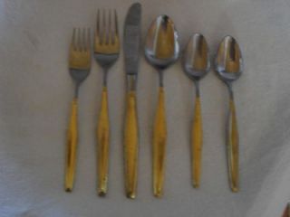 Vintage 6 Piece Flatware Set Marked Gold Plated Stainless Japan