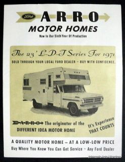 Arro 1971 Motor Home RV Ford Chassis Brochure W/Price List