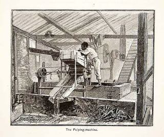 1879 Wood Engraving Brazilian Coffee Seed Plantation Machine Slave 
